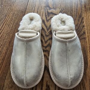 UGG Cream Suede Shearling Slip-On Slippers